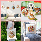 Zhenqing 4-Piece Animal Cross Stitch Kit for Beginners - Complete Set with Pre-Printed 11CT 24x24cm Fabric, Hoop & Tools (Penguin, Sloth, Cow, Deer Designs)(70405)
