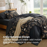 Bedsure Black Queen Comforter Set - 7 Pieces Floral Bedding Sets Queen Bed in a Bag with Reversible Botanical Flowers Comforter, Sheets, Pillowcases & Shams Bedsure
