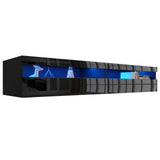 ANTISTA Floating TV Stand with Led Lights, 71 inch Wall Mounted TV Shelf with Power Outlet, Modern Entertainment Center Media Console with Storage Cabinet, Up to 80 Inch TVS, Black ANTISTA