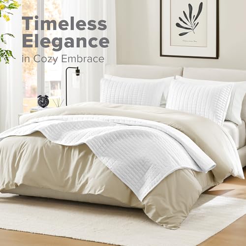 Comfort Spaces Kienna Quilt Set- Double Sided Stitching Design Summer Blanket, Lightweight, Soft, All Season Bedding Layer, Matching Sham, White, Coverlet King (104"x90") 3 Piece Comfort Spaces