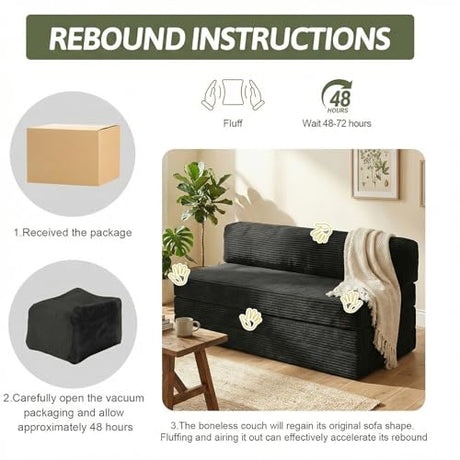 NLDD 5-in-1 Convertible Sofa Bed, Boneless Couch Loveseat Sleeper with Removable Cushions & Washable Cover, Futon Sofa Bed with Handle, Pull Out Couch for Small Spaces, Full Size, Black NLDD