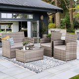Seogwisam 4 Piece Patio Furniture Set,Outdoor Wicker Conversation Sets,Rattan Sectional Sofa w/Coffee Table,Seat Cushions for Backyard Porch Garden Poolside (Gray/Gray) Seogwisam