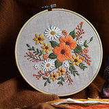 KISSBUTY Embroidery Kit with Pattern, Bamboo Hoop, Color Threads, Floral Pattern (Flowers), for Kid