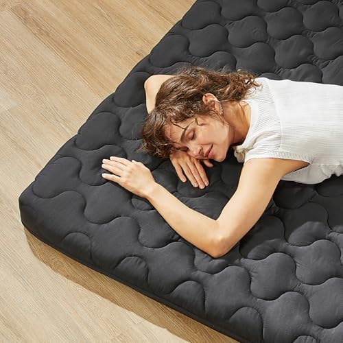 Japanese Floor Mattress, Futon Mattress Full Size 3" Thick Portable Sleeping Pad with High Density Foam, Foldable & Comfortable Tatami Mat for Adult, Roll Up Lounger Camping Bed, Gray BEDLORE