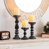 Wooden Candle Holders for Pillar Candles - Tall Rustic Candle Holder (Set of 3), Large Farmhouse Candle Holders Candle Stand, Pillar Candle Holder Set for Table Centerpiece, Fireplace, Home, Black Inweder