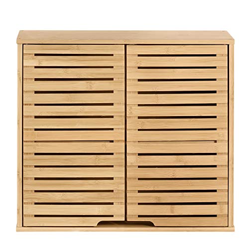 HYNAWIN Bamboo 2 Tier Bathroom Wall Cabinet with Adjustable Shelf, Double Door Cabinet for Bathroom, Living Room (20.28'' Height) HYNAWIN