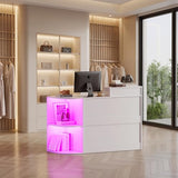 Modern Reception Desk with LED Light and Open Shelves, Front Desk with Lockable Drawers & Keyboard Tray,Reception Counter Table with Storage for Checkout, Office, Lobby, Nail Salon Spa (C.White) SDMY