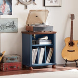 Joaxswe Record Player Stand with Vinyl Record Storage, 24" Wide Mid-Century Record Player Table Up to 200 Albums,Large Wood Turntable Stand Cabinet Dispaly Shelf for Living Room,Bedroom,Blue Joaxswe