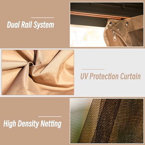 Domi 8x8FT Hardtop Gazebo, Outdoor Gazebo with Galvanized Steel Double Roof Canopy, Curtain and Netting, Metal Gazebo Pavilion for Patio, Lawn, Garden, Brown domi outdoor living