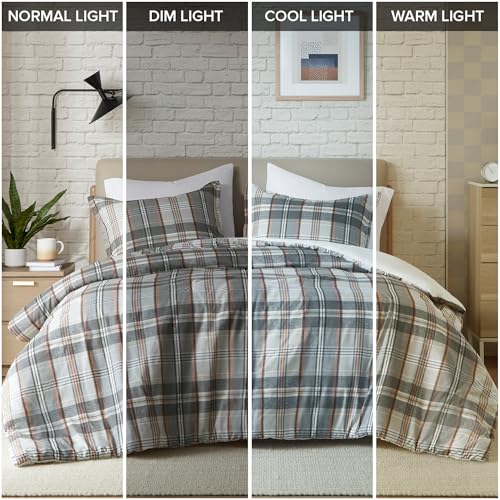 Intelligent Design Queen Duvet Cover Set Plaid Classic Cabin Lodge Duvet Cover Queen Size, Modern Casual Lightweight All Season Bedding Cover Queen, Matching Shams, Blake, Full/Queen Tan/Gray 3 Piece Intelligent Design