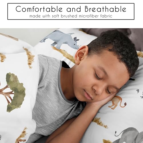 Sweet Jojo Designs Jungle Animals Boy Girl 3pc Full/Queen Bedding Comforter Set Hunter Green Yellow Grey Rust Orange Black White Wildlife Safari Animal Elephant Giraffe Lion Monkey Leopard Cheetah Sweet Jojo Designs