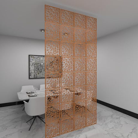 Hanging Wooden Room Divider Panels Set 12 | 29x29 cm (11.4") Birch Plywood Hanging Partition | Teak Color Modern Wall Decor Panels | Easy Install Connectors Included | Bedroom Divider Generic