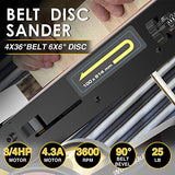 Woodskil 4.3A Belt Sander, 4 x 36 in. Belt & 6 in. Disc Sander, Double Dust Exhaust Port, Steel Base, 2Pcs Sandpapers Included Woodskil