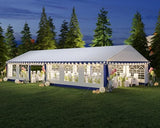 LUXOAK 20 x 40 FT Extra Large Outdoor Event Shelter, Wedding Party Tent with Sidewall Windows & 2 Side Doors, Heavy Duty Canopy Gazebo Tent for Garden Patio Carport, White with Blue Stripes LUXOAK