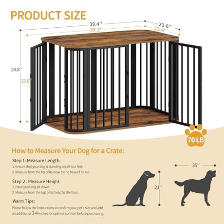 Hzuaneri 39.4'' Dog Crate Furniture, L Indoor Dog Kennel Dogs Cage, Modern Decorative Pet House for Small/Medium/Large Dogs, Anti-Chew & Anti-Escape, Kennel End Side Table, Rustic Brown DFC88701B Hzuaneri