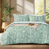 JOIEDOMI California King Comforter Set, Sage Green 3 Pieces Floral California King Bedding Set for Girls Bed with 1 Soft Reversible Botanical Comforter and 2 Pillow Shams, Bed in a Bag for All Seasons Joiedomi