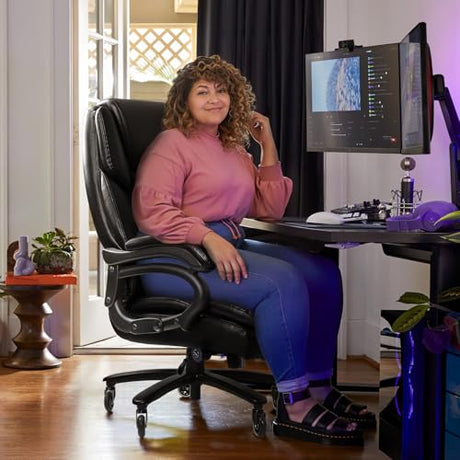 VITESSE 500lbs Heavy Duty Office Chair for Low Back Pain Relief, Big and Tall Office Chair with Ergonomic Lumbar Support, High Back Executive Chair with Quiet Rubber Wheel VITESSE