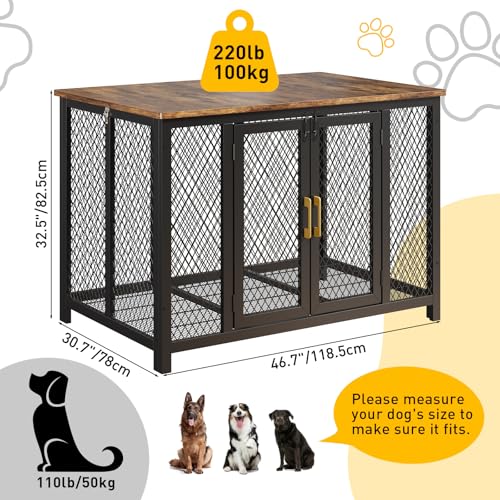 GarveeLife 48 in Large Dog Crate Furniture with Top Access Door, Heavy Duty Dog Crate Wooden Indoor Decorate Pet Cage, Indestructible Pet Dog Cage for Medium to Large Dogs GarveeLife