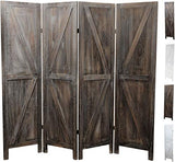 Premium Home 4-Panel Room Divider – Rustic Brown Barn Door, K Pattern Folding Privacy Screen, Partition Wall Premium Home Decor