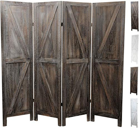 Premium Home 4-Panel Room Divider – Rustic Brown Barn Door, K Pattern Folding Privacy Screen, Partition Wall Premium Home Decor