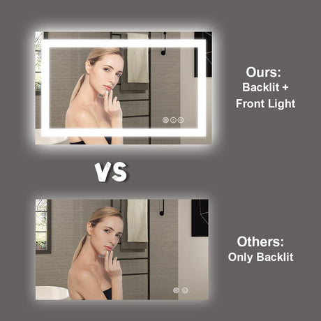 Amorho LED Bathroom Mirror 40"X32" with Front and Backlit, Stepless Dimmable Wall Mirrors with Anti-Fog, Shatter-Proof, Memory, 3 Colors, Double LED Vanity Mirror (Horizontal/Vertical) Amorho