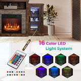 COSTWAY Electric Fireplace TV Stand for TVs Up to 65 Inches, 18-inch Fireplace Insert with APP Control, Remote Control, 16 Color Lights, Wooden Entertainment Center with Adjustable Shelves, Brown COSTWAY