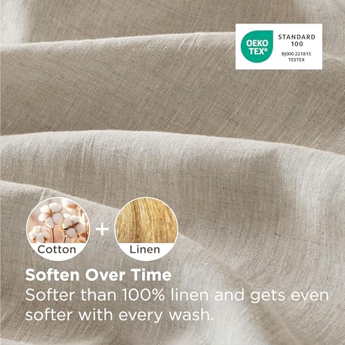 Bedsure King Size Bed Sheets, Cotton Linen Sheet Set, Anti - Pilling, Ultra-Soft & Breathable, Deep Pocket King Fitted Bedsheets Up to 16 Inches, 4 Pieces, Linen Bedsure