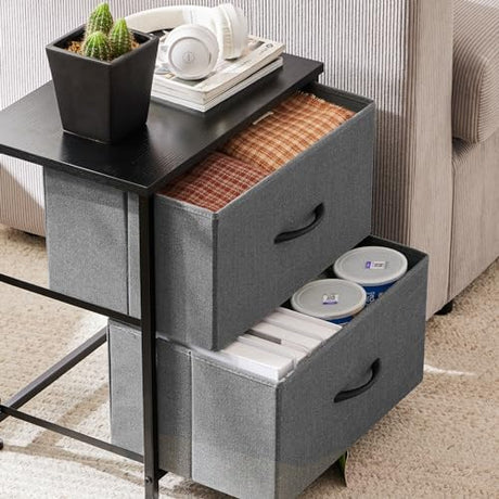 Sweetcrispy Nightstand with 2 Storage Drawers, 20" Height End Tabl Small e Bed Side Furniture, Wooden Top Fabric Cabinet Kids Night Stand Mini Dresser for Bedroom, Closet, Entryway, College Dorm Sweetcrispy