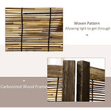 HOMCOM 4 Panel Room Divider, 5.5 Ft Portable Folding Privacy Screens, Reed Hand-Woven Freestanding Partition Wall Dividers for Home Office, Carbonized HOMCOM