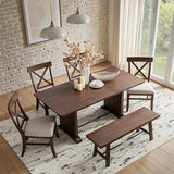 6-Piece Solid Wood Extendable Dining Table Set for 4-10 People with 4 Chairs & 1 Bench, Extension from 54 to 72 Inches for Small Spaces, Dining Room, Kitchen, Living Room, Easy Assembly, Walnut TerraSafe