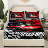 Feelyou Kids Twin Size Red Sports Car Bed Sheet Set for Boys & Girls, Race Car Bedding with Buffalo Plaid Bed Cover Feelyou