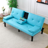 AnoYishev Futon Sofa Bed PU Leather Modern Convertible Futon Couch with Removable Armrests, Cup Holders, Loveseat Sleeper Sofa Bed for Living Room, Apartment, Small Spaces (Blue) AnoYishev