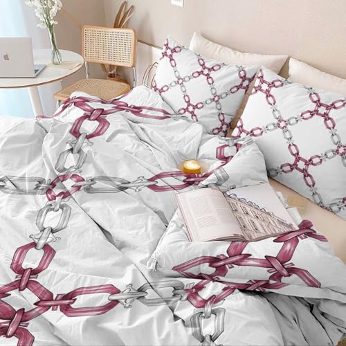 Double Sided Printed Bedding with Minimalist Chain Modern - Ultra Soft Microfiber Duvet Cover Set Single Durable Zipper Closure, Comfortable Quilt Cover for Bedroom Décor White Generic