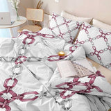 Double Sided Printed Bedding with Minimalist Chain Modern - Ultra Soft Microfiber Duvet Cover Set Single Durable Zipper Closure, Comfortable Quilt Cover for Bedroom Décor White Generic