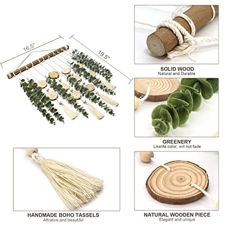 Artificial Eucalyptus Wall Decor Fake Greenery Leaves Stems Wall Hanging Plants on 16.5 inch Wooden Stick Boho Rustic Farmhouse Decor for Bedroom Kitchen Dining Room Bathroom GIAUMA