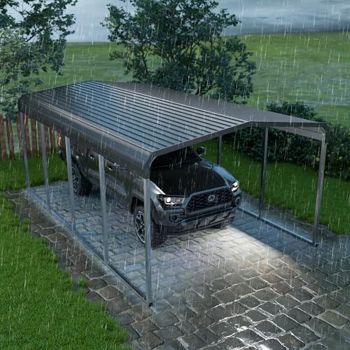 12x20 FT Heavy Duty Metal Carport Kits with Galvanized Steel Roof and Frame, Outdoor Carport Canopy Enhanced Base, Extra Large Car Garage Shelter for Car, SUV, Truck and Boats, Gray Redpick