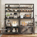 YITAHOME Bakers Rack with Power Outlet and Storage Cabinet Door, 5-Tiers Kitchen Tall Microwave Stand, Farmhouse Small Pantry Hutch, Thickened Counter Coffee Bar Station with Shelves, Black Oak YITAHOME