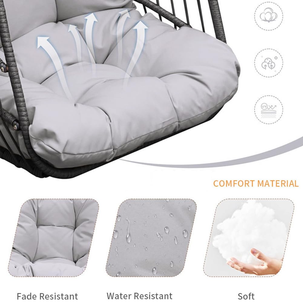 MOJIA Egg Chair with Stand and Oxford Cover, 450lbs Capacity Patio Wicker Hanging Swing Chair Indoor Outdoor with UV Resistant Cushion and Foldable Seat Basket Mojia