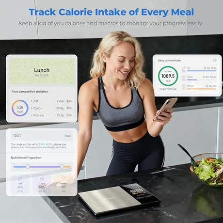 WARMKEY Smart Nutrition Food Scale with App - 1g Precision Digital Kitchen Scale, Tracks Calories & 24 Nutrients, Macros, Fat & Protein for Keto, Fitness & Meal Prep, 11lb/5kg with Tare Function WARMKEY
