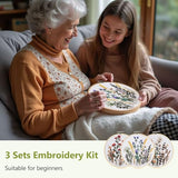 Santune 3 Pack Embroidery Kit for Beginners, Needlepoint Cross Stitch Kits for Adults,Needle Point Sets with Stamped Wild Flower Pattern Stitch Video Tutorial