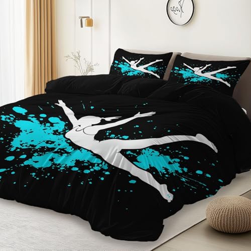 Black 3 Piece Duvet Cover Set, 1 Printed Zipper Closure Duvet Cover with 2 Pillow Shams, Ultra Soft Brushed Microfiber Single with Minimalist Girl Sports Generic