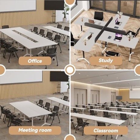 6-8 Person Conference Table Folding Conference Table for Office,Training, Seminar,Schools Modern Wood Conference Meeting Room Table Large Rectangular Conference Room Tables (6, White, 63in) JNMDLAKO