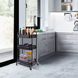 YOHKOH 3-Tier Metal Rolling Utility Cart, Storage Trolley Cart with Mesh Baskets and Lockable Wheels for Bathroom Kitchen Office (Dark Black) YOHKOH