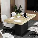 WOODTIME Extendable Conference Table for 6-8 People, 63" to 78.7" Rectangle Meeting Seminar Table for Office Conference Room, Black & Brown WOODTIME