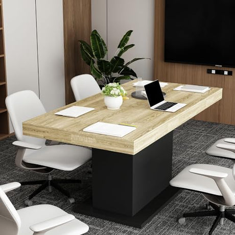 WOODTIME Extendable Conference Table for 6-8 People, 63" to 78.7" Rectangle Meeting Seminar Table for Office Conference Room, Black & Brown WOODTIME