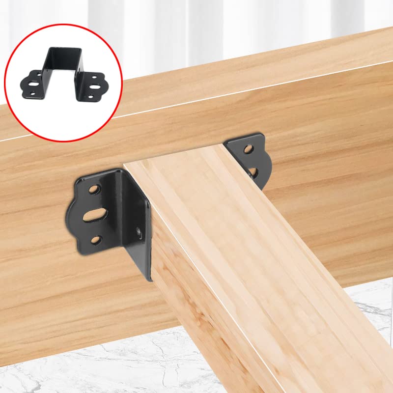 Coshar 4Pcs Heavy Duty Bed Rail Fittings Black Bed Frame Brackets Adapter U-Shape Bed Supporters Hardware for Bunk Bed Headboard, 3.62"x1.9"(L*W) Coshar