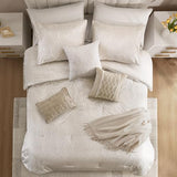 Madison Park 7-Piece Velvet Comforter Set, Jacquard Bedding Sets for All Season, Includes Comforter, Bed Skirt, Pillow Shams and Decorative Pillow, Queen/King/Cal King, Nocturne, Champagne Madison Park