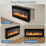 DUMOS 42 Inch Electric Fireplace Wall Mounted/Recessed/Free Standing Space Heater with Remote Control Adjustable Flame Colors Touch Screen Energy Saving, Black DUMOS