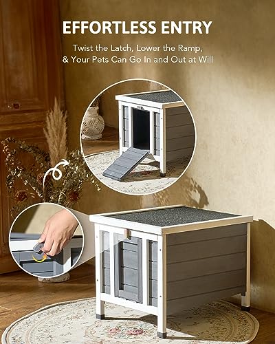 CO-Z Outdoor Cat House, Weatherproof Rabbit Hutch Hideout Indoor Bunny Cage, Wooden Outside Shelter for Feral Cats, Rabbits, Chicken, Small Animal, Ideal for Guinea Pigs Pigeons Ducks Tortoises, Gray CO-Z