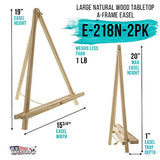 U.S. Art Supply 20" Large Natural Wood Display Stand A-Frame Artist Easel (Pack of 2) - Adjustable Wooden Tripod Tabletop Holder Stand for Canvas, Painting Party, Kids Crafts, Photos, Pictures, Signs U.S. Art Supply